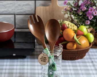 Wood & Resin Serving Spoons - A set of 2 - Wooden Lime Green Serving Utensils, Wedding Gift for her, Wooden Salad Serves, Kitchen Utensils