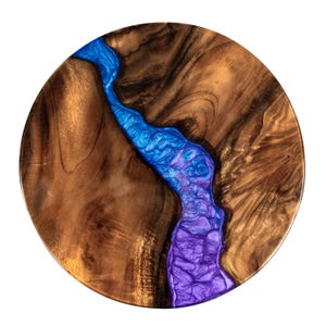 Epoxy and Wood Lazy Susan: Blue Purple Marble Turntable (16 inch)