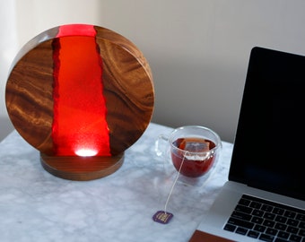 Handmade Wood & Resin LED Table Lamp with Remote