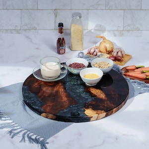 Shimmer Gray Wood and Epoxy Resin Lazy Susan  Large Kitchen Turntable (16 inch)