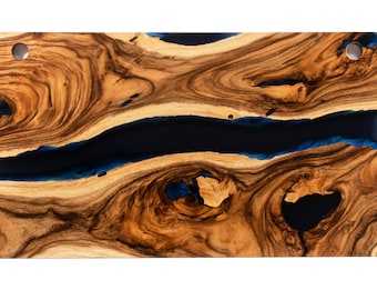 Epoxy Resin Wood Standing Desk Table Top - Clear Dark Blue