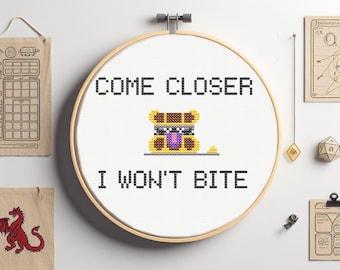 Mimic Treasure Chest Cross Stitch Pattern, Geeky Gamer Embroidery (PDF Pattern)