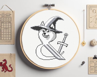 Wizard Dog Cross Stitch Pattern, Dungeons and Dragons Embroidery (PDF Pattern)
