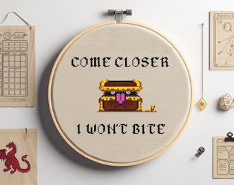 Mimic Treasure Chest Cross Stitch Pattern, Dungeons and Dragons (PDF Pattern)