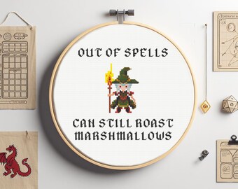 Wizard Cross Stitch Pattern, Nerdy Dungeons Dragons Design (PDF Pattern)