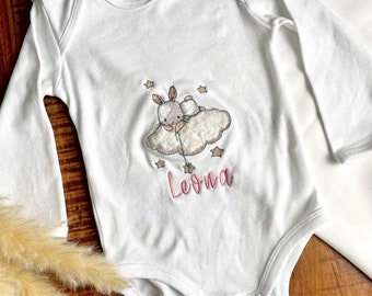 Personalized Baby Bodysuit Bunny on Cloud Baby Clothes Embroidered Gift