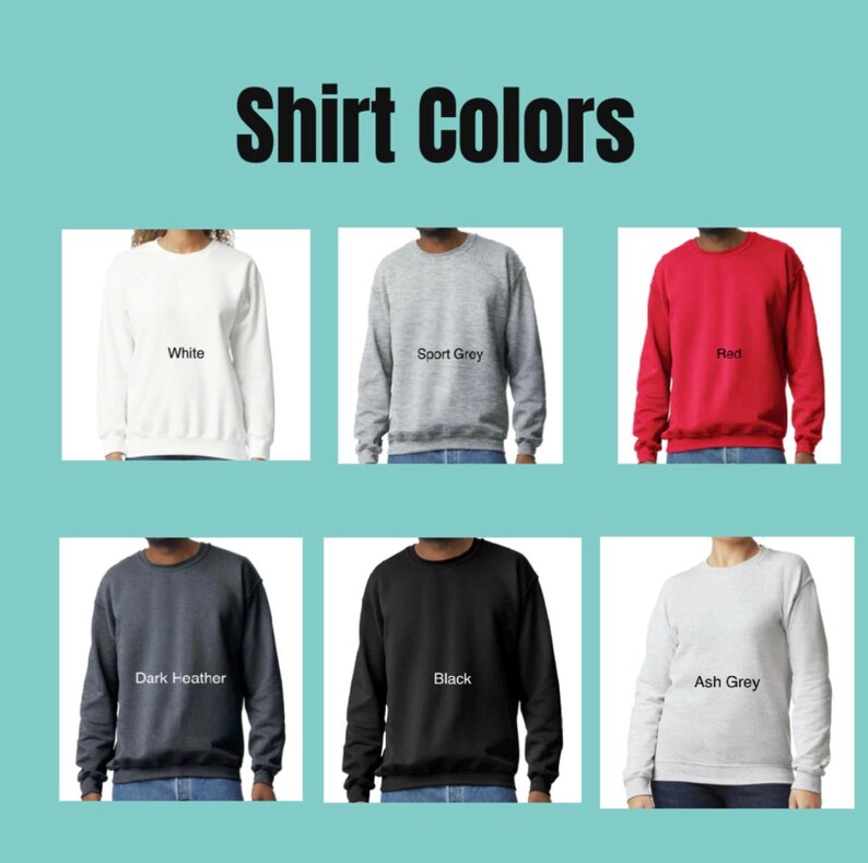 K&ouml;nnte beinhalten: Sechs verschiedene farbige Sweatshirts, darunter wei&szlig;, Sportgrau, rot, dunkelgrau meliert, schwarz und aschgrau. Jedes Sweatshirt hat den Farbnamen auf der Vorderseite aufgedruckt.