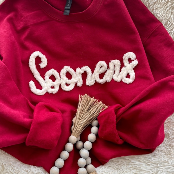 Sooners fan gear, Oklahoma Sooner Sweatshirt, boomer sooner, school spirit sweatshirt, chenille embroidered sweatshirt, team sweatshirt