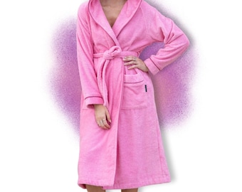 ELEVAVIDA® Women's Bathrobe made of cuddly cotton - Pink / Fuchsia - Terry cloth 400 g/m2 extra soft and comfortable - OEKO-TEX certified