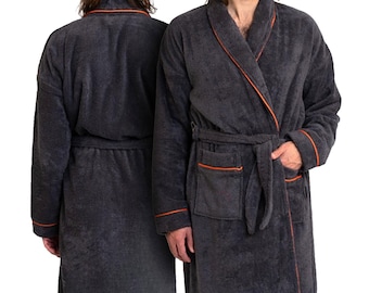 ELEVAVIDA® Men's Bathrobe made of cuddly cotton - Grey / Anthracite - Terry cloth 430 g/m2 extra soft and comfortable - OEKO-TEX certified