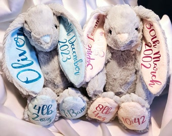 Personalised Bunny | Cute baby Gift | Personalised Baby Teddy | Baby Bunny | Grey rabbit | Personalised Baby | Cute Fluffy Teddy | Snuggle