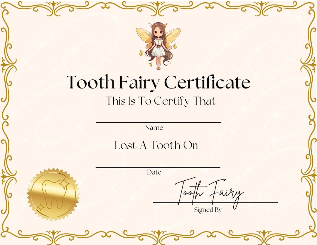 Tooth Fairy Certificate - Etsy