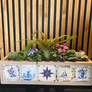 Mexican tile patterned wooden flowerpot, tiled flower pots, wooden flower pot, wooden flower pots for balconies and all areas of your home
