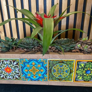 Mexican tile patterned wooden flowerpot, tiled flower pots, wooden flower pot, wooden flower pots for balconies and all areas of your home