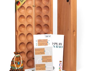Hus Bao Classic | Jeu de pierres | Mancala | Jeu de Kalaha | Jeu de pierres précieuses fabriqué en Allemagne | Avec pierres précieuses, sac et instructions