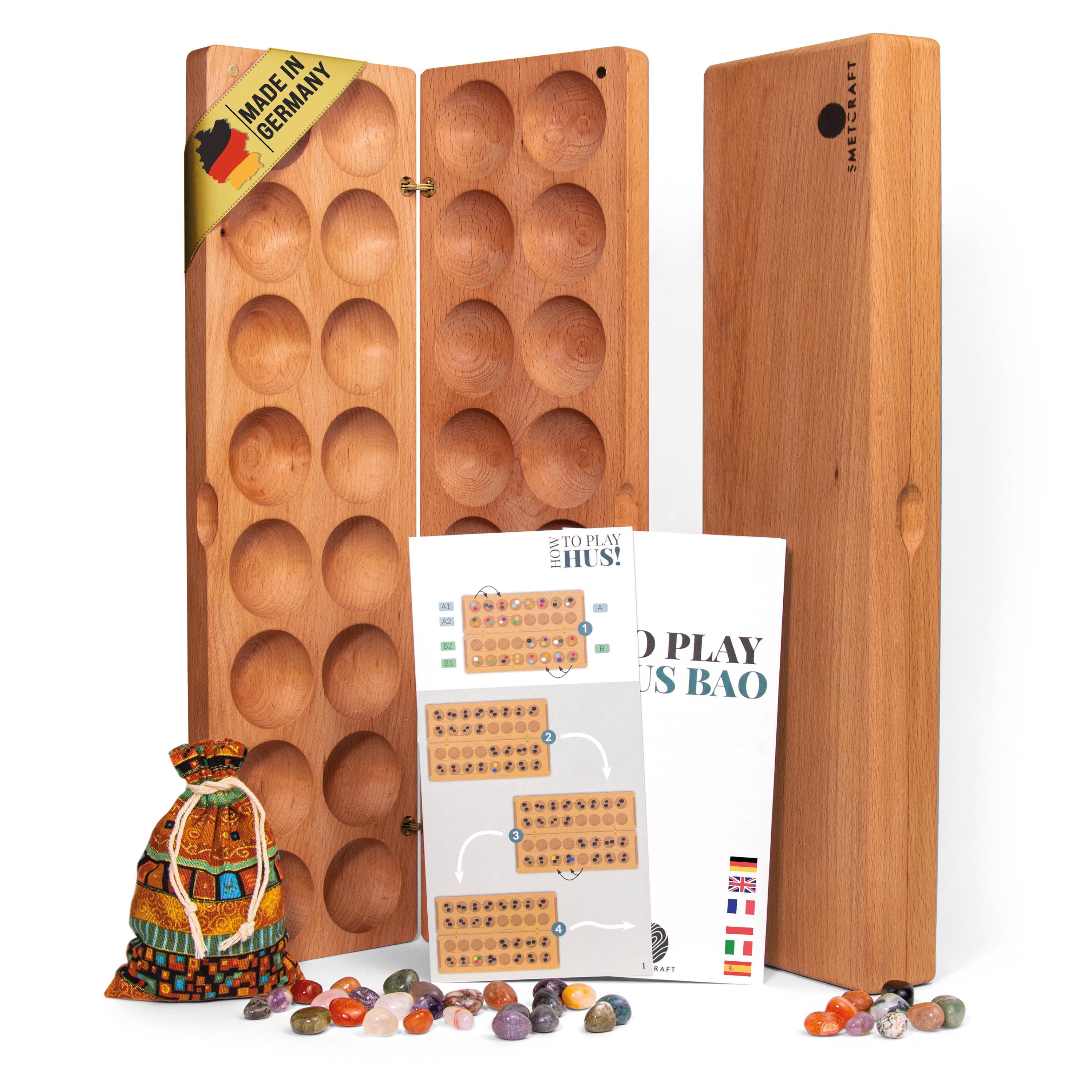 Hus Bao Classic Gioco Mancala In Legno Massello - Fatto In Germania Con Pietre Naturali E Istruzioni Visive