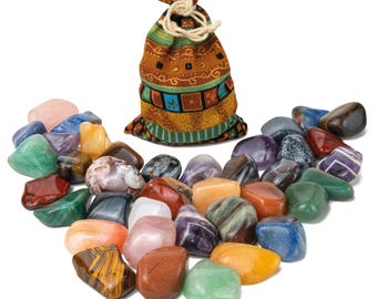 Edelstein Mix | bunte Mischung aus handverlesenen Edelsteinen in stilvollem Aufbewahrungsbeutel |  Größe 2,5cm - 4 cm