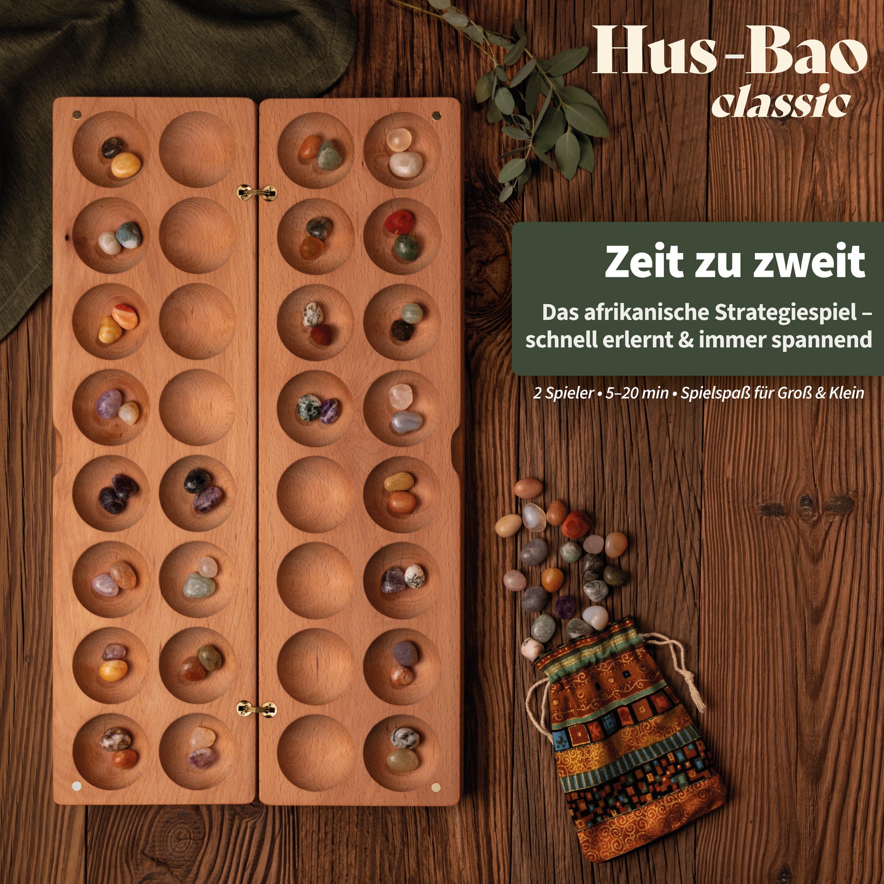 Hus Bao Classic – Gioco Di Pietre Mancala/Kalaha In Legno Massiccio, Fatto In Germania Con Pietre Naturali, Istruzioni Visive, Regalo Per Famiglie - 2