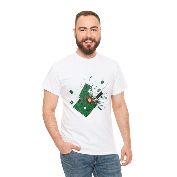 Circuit board Explosion, Unisex Heavy Cotton Tee, Electronics, AI, High Voltage