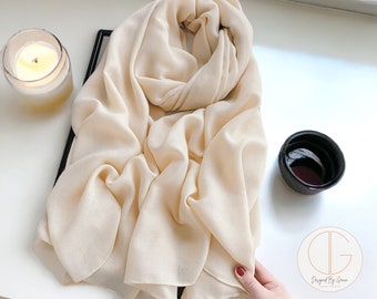 Trendy Lightweight Silk Feel Scarf for Women | Luxurious Beige Chiffon Scarf | Letterbox Gift for Her | Soft Pashmina Wrap | Gift Box Scarf