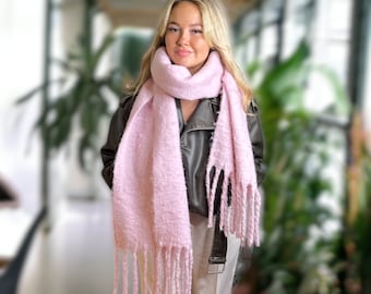 Faux Mohair Scarf | Solid Colour Winter Scarf | Soft Womens Scarf | Chunky Pink Scarf | Letterbox Gift for Her | Cozy Pashmina