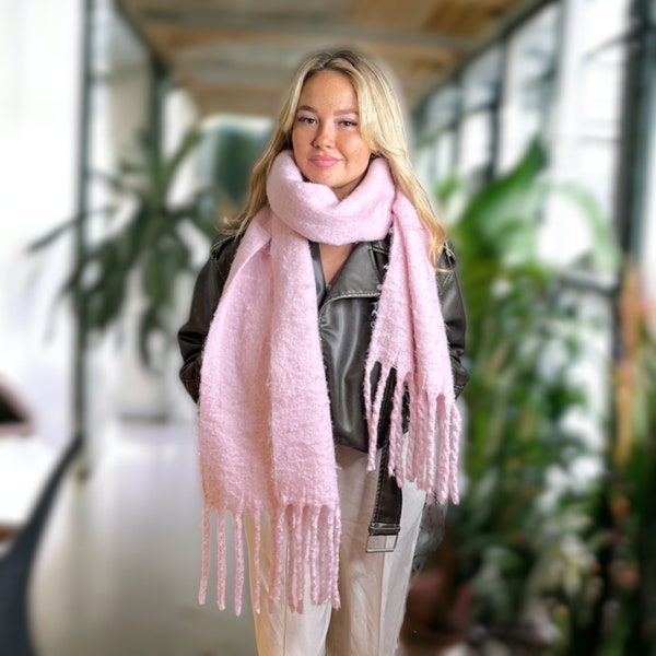 Faux Mohair Scarf | Solid Colour Winter Scarf | Soft Womens Scarf | Chunky Pink Scarf | Letterbox Gift for Her | Cozy Pashmina