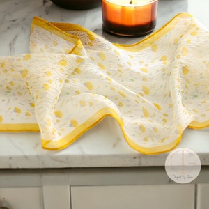 Floral Scarf for Women Thin Lightweight Flower Scarf Unique Gift for Her Luxury Scarf Yellow Cream Floral Wraps Chiffon Silk Scarf image 2