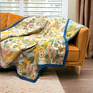 Two Sided Floral Cotton Throw Blanket Reversible Flower Couch Blanket Green and Blue Floral Sofa Throw Double Side Bed Cover Etsy