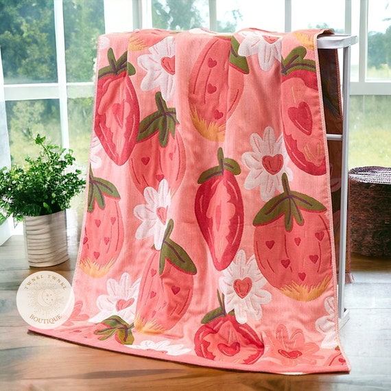 Cute Strawberry Blanket Large Pink Towel Beach Summer Blanket Fruit Print Towel Kawaii Sofa Decor Cozy Throw Gift for Women Etsy