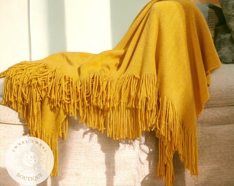 Woven Yellow Bohemian Throw Blanket | Cottagecore Decor | Cozy Home Decor | Warm Couch Blanket | Decorative Blanket | Housewarming Gift