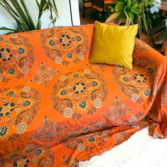 Double Sided Orange Floral Throw Blanket Orange and Green Cotton Throw Blanket Reversible Boho Sofa Throw Floral Design Throw Etsy Canada