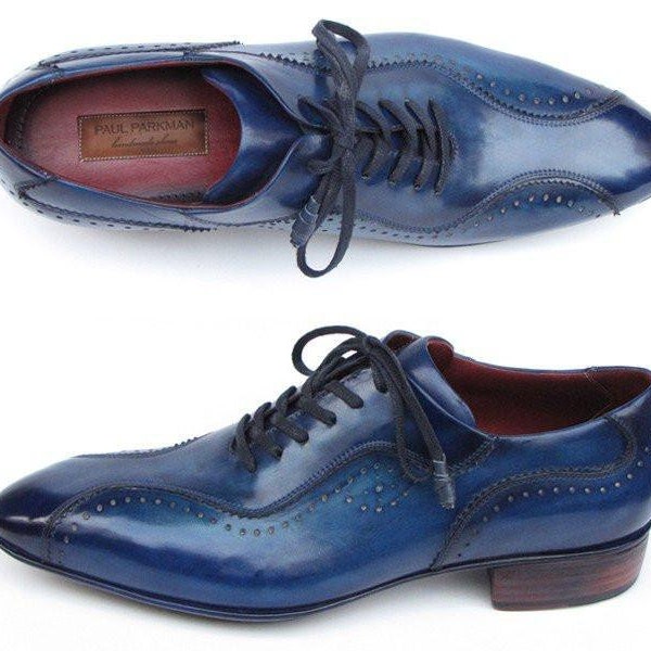 Paul Parkman Handmade Lace-Up Casual Shoes for Men Blue (ID#84654-BLU)