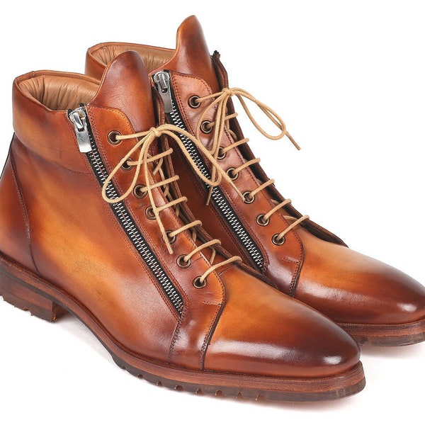 Paul Parkman Men's Side Zipper Leather Boots Light Brown (12455-Cml)