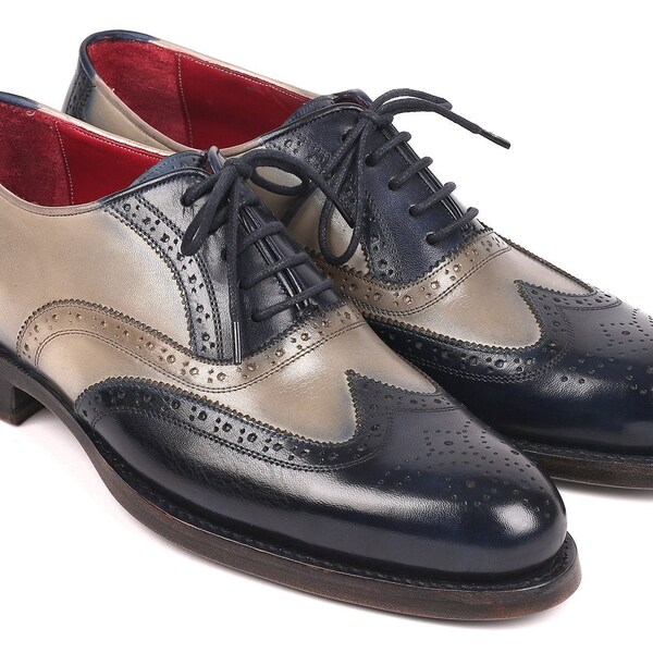 Paul Parkman Navy and Gray Wingtip Oxfords Goodyear Welted (ID#027-NVYGRY)