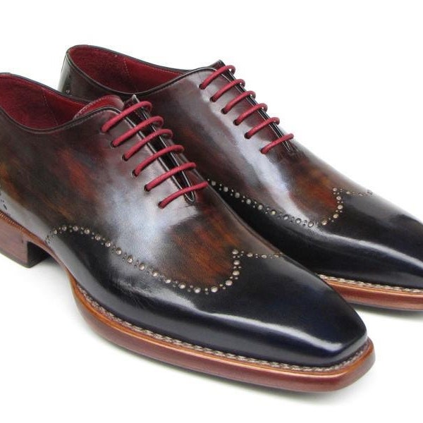 Paul Parkman Men's Wingtip Oxford Goodyear Welted Navy Red Black (ID#081-MIX)