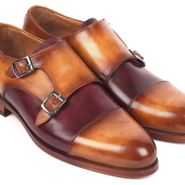 Paul Parkman Men's Captoe Double Monkstraps Brown and Purple (ID#045BP17)