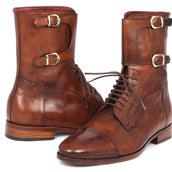 Paul Parkman Men's High Boots Brown Calfskin (ID#F554-BRW)