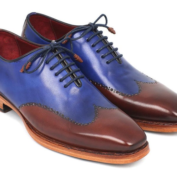 Paul Parkman Men's Wingtip Oxford Goodyear Welted Blue and Brown (ID#81BLU57)