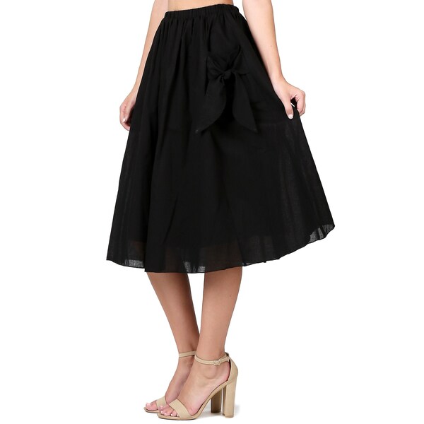 Evanese Women's Cotton Knee Length a Line Skirt With Front Pockets With Ribbon