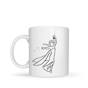 かわいいプリンセスコーヒーマグの落書きキャラクター、カスタムデザイン。JPEG、SVG、PNG、デジタルダウンロード、クリップアート、回路カッター、昇華画像
