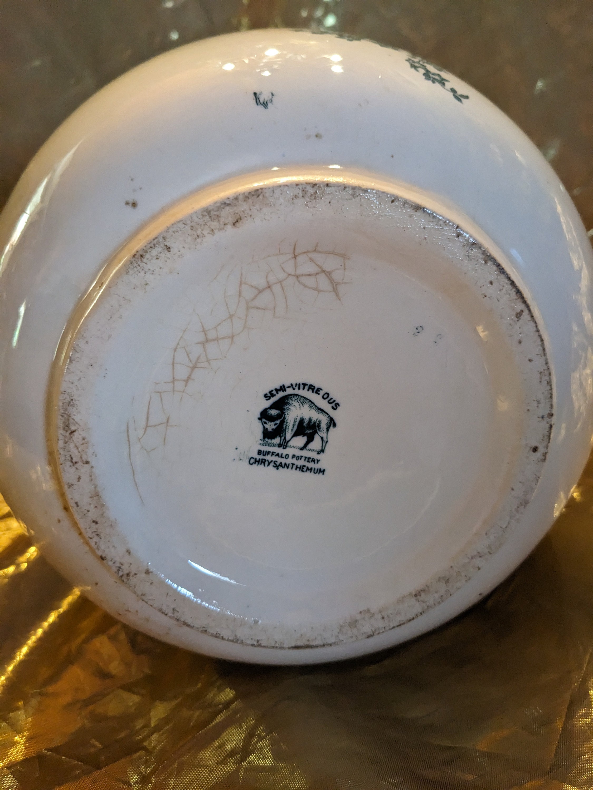 Pitcher, 1890's Buffalo Pottery Large Chrysanthemum Toile