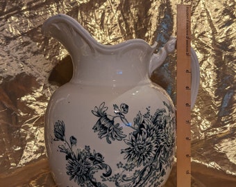 Pitcher, 1890's Buffalo Pottery Large Chrysanthemum Toile Print