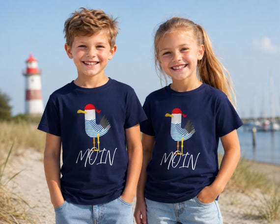MOIN Kids Shirt Seagull Pirate | Funny Kids Shirt North Sea Baltic Sea | Boys Girls T-Shirt Gift | Navy Blue Cotton