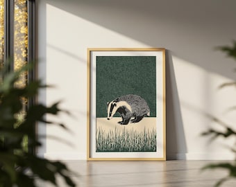 Muurkunstdruk dassen, moderne natuurillustratie, minimalistisch bosdecor, hedendaagse dierenposter, dassenkunstwerk