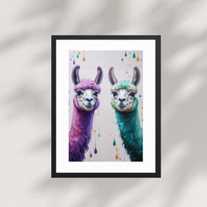 Colourful Llama Art Print (Digital Download)– Dripping Paint Style, Quirky Animal Wall Decor