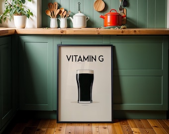 Vitamin G Wall Art Print, Minimalist Beer Poster, Modern Pub Artwork, Contemporary Humorous Decor, Stout Illustration Print