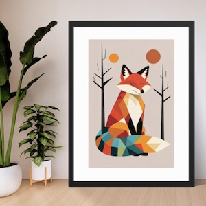 Geometric Fox Art Print – Modern Minimalist Woodland Animal Wall Decor