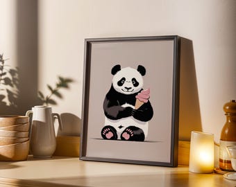 Cute Panda Drinking Boba Tea Wall Art, Adorable Bubble Tea Poster ...
