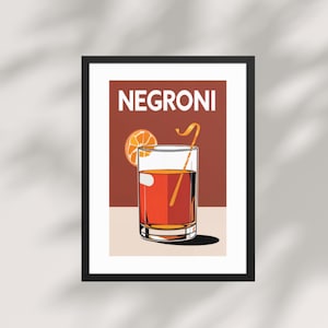 Negroni Cocktail Art Print | Minimalist Negroni Poster | Retro Bar Wall Decor