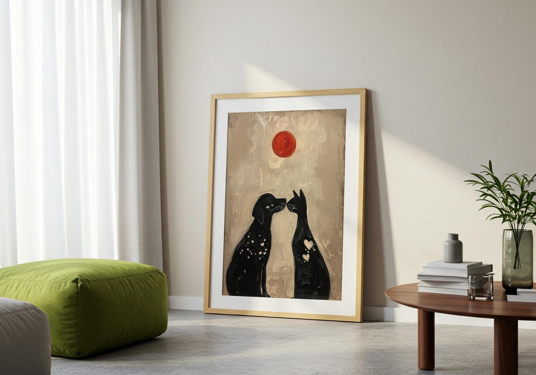 Dog and Cat Print – Stylised Animal Poster – Whimsical Graphic Wall Art ...